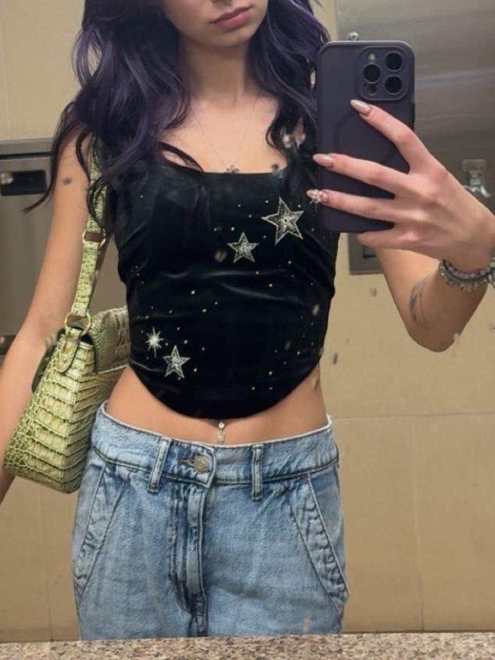 Victoria's Secret Black Velvet Star-Embellished Crop Cami